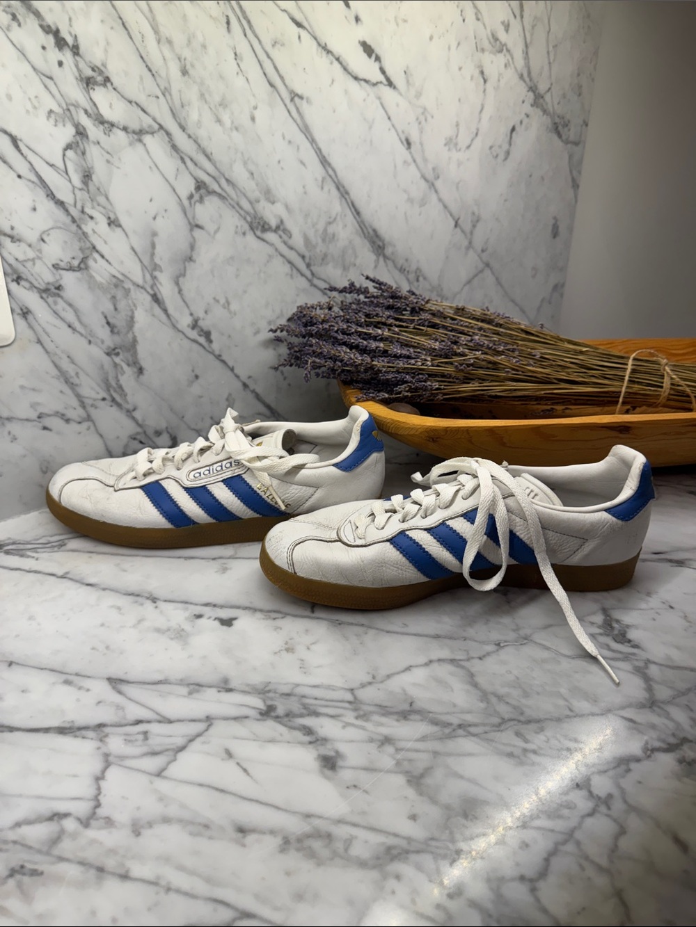 Vintage Adidas Gazelle White and Blue Men’s Low-Top Sneakers